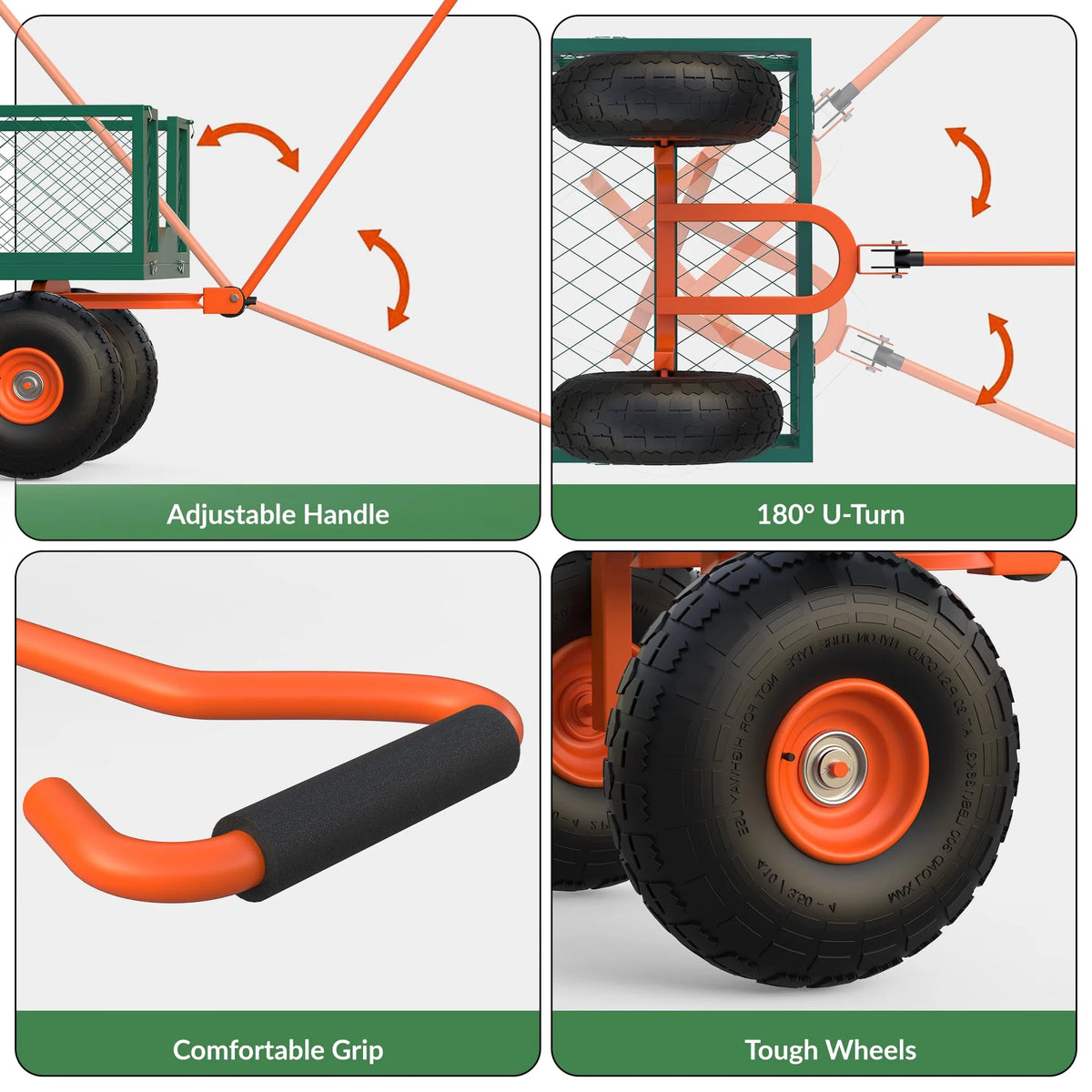 Heavy Duty Steel Garden Cart, Garden Wagon Cart on Wheels, Outdoor Metal Yard Utility Wagon Carts  w/Adjustable Handle & Removable Sides(Convert to Flatbed)