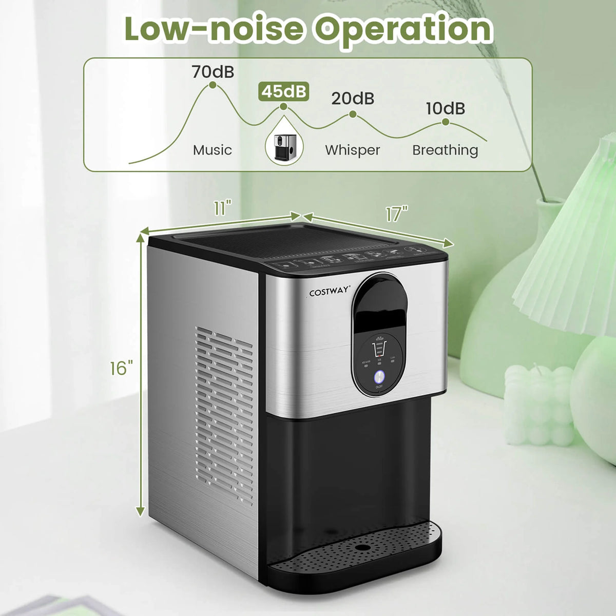 Costway 56 lbs/24 H Pepple Chewable Countertop Ice Maker with Self-Cleaning System