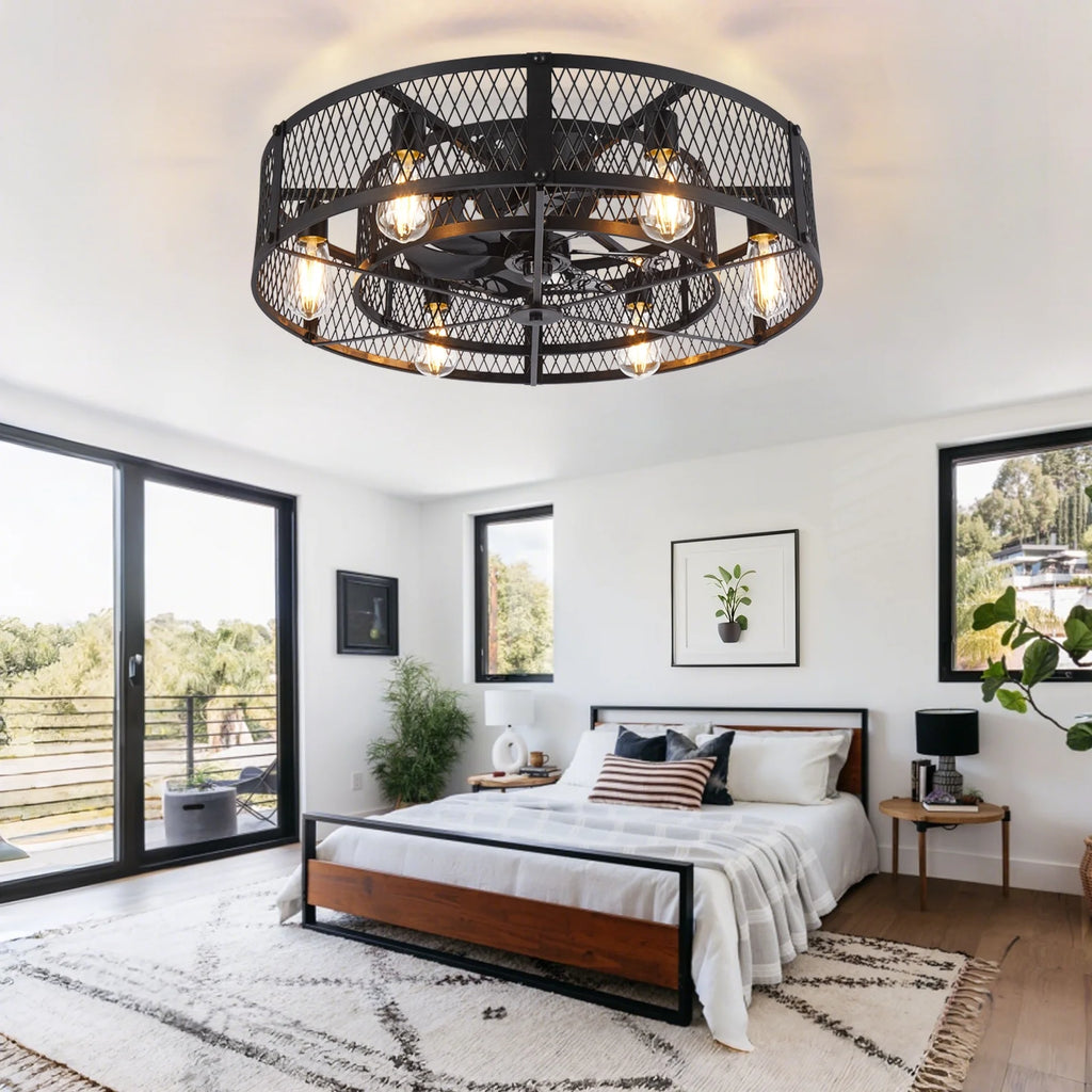26-Inch Farmhouse Caged Ceiling Fan with Light, Remote & APP Control Quiet DC Motor E26 Bulbs Included Black