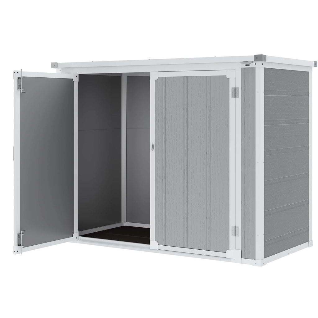 Shinpt Outdoor Storage Shed, 41 Cu Ft. All-Weather Resin Tool Shed, Lockable Double Door Shed for Storage of Garden Tools, Pool Accessories, Bikes, Garbage Bin, for Garden, Yard Lawn Pool