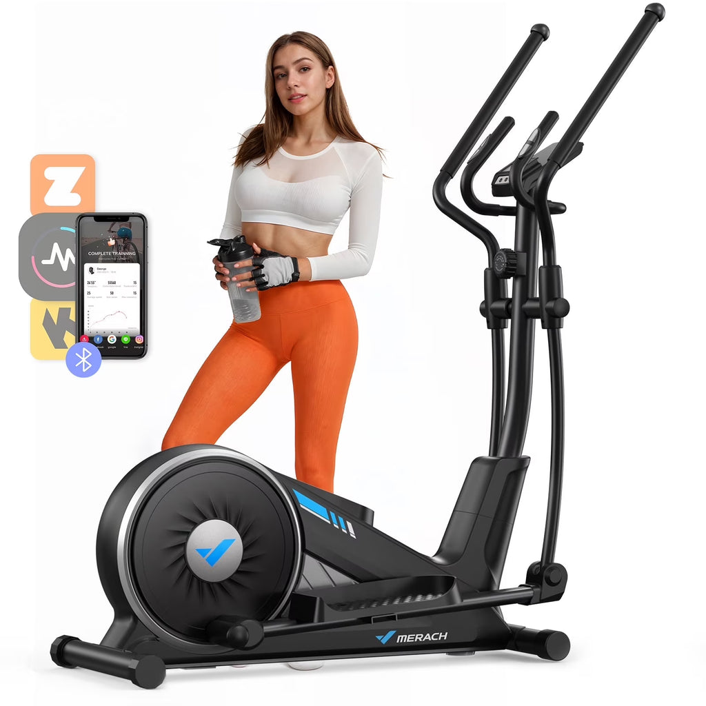 MERACH Smart Elliptical Machines, 16 Resistance Levels Compact Elliptical Exercise Machine for Home with Hyper-Quiet Magnetic Driving System, Elliptical Trainer with 15.5IN Stride
