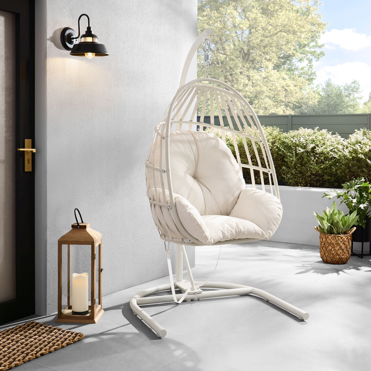 Mainstays Outdoor Wicker Patio Hanging Egg Chair, Gray