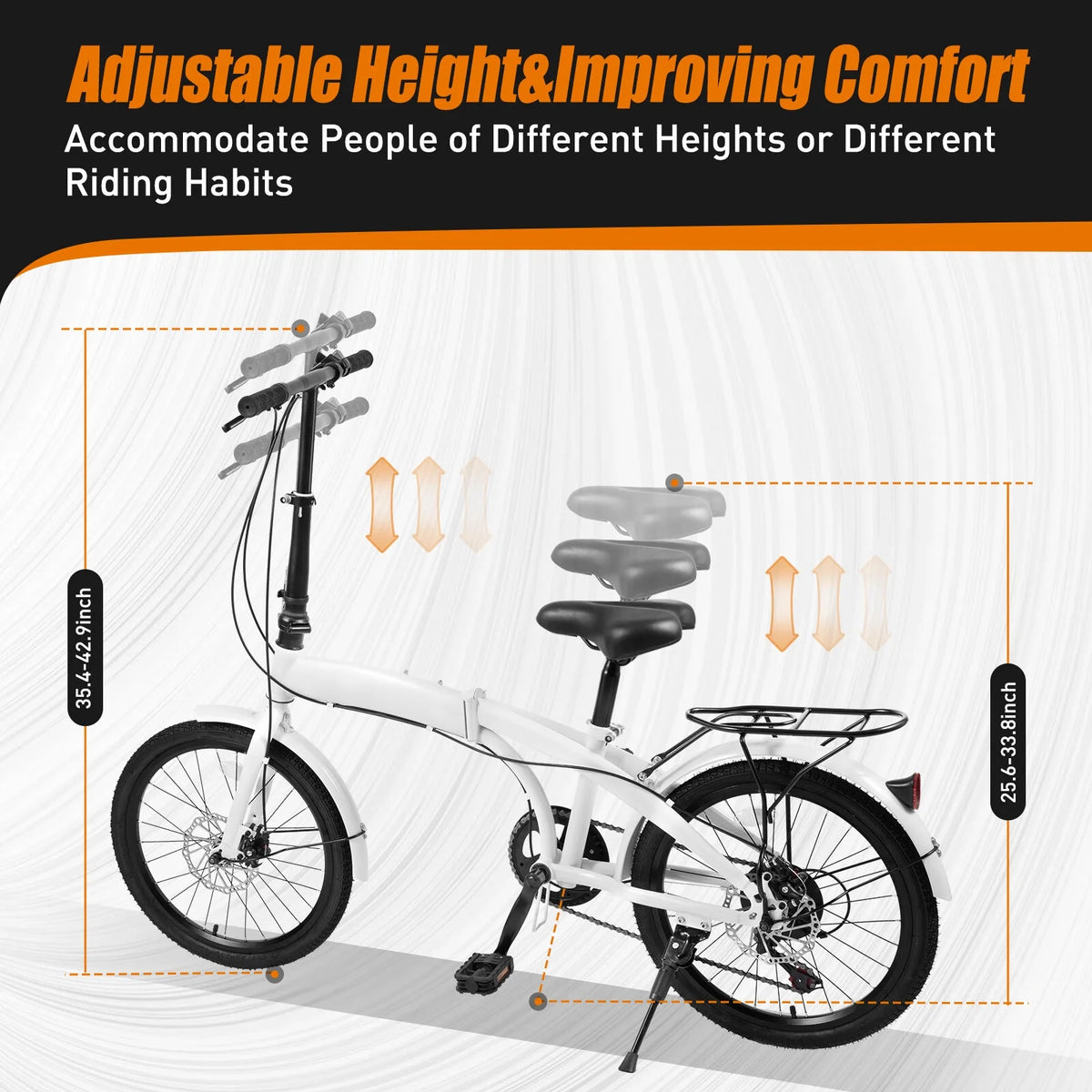 LOYALHEARTDY 20" Folding Bike 7-Speed Unisex Mountain Bicycle Adjustable Height MTB City Bike for Adult Teenager High Carbon Steel Foldable Bicycle for Riding Traveling w/Dual Disc Brakes & Fender