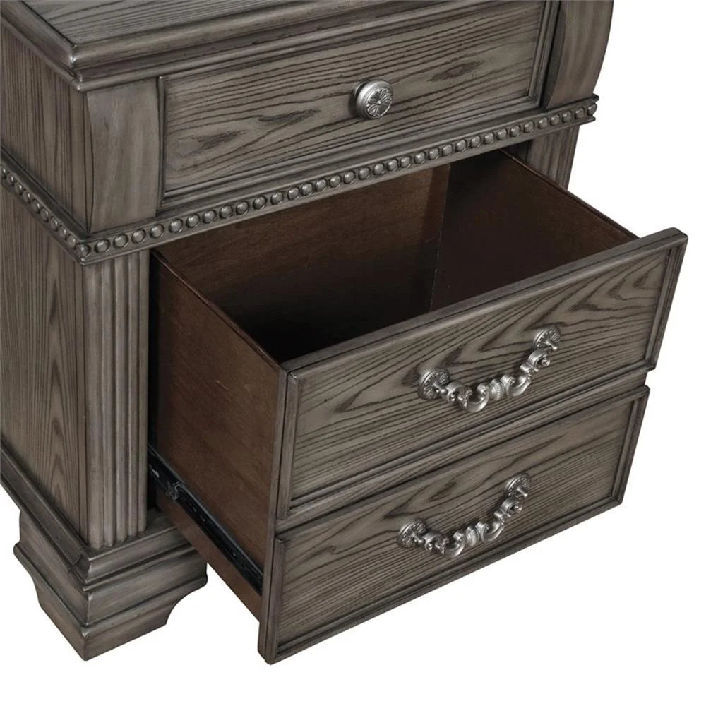 FOA Charo 6pc Gray Wood Bedroom Set-King Nightstands