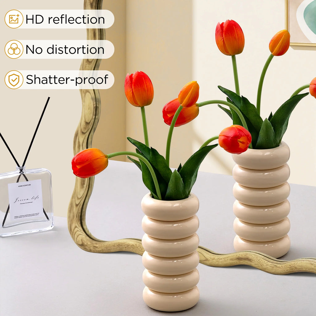TEWLOSS Wavy Mirrors Wall Mirror, 30"x20" Bathroom Mirror Wood Framed, White