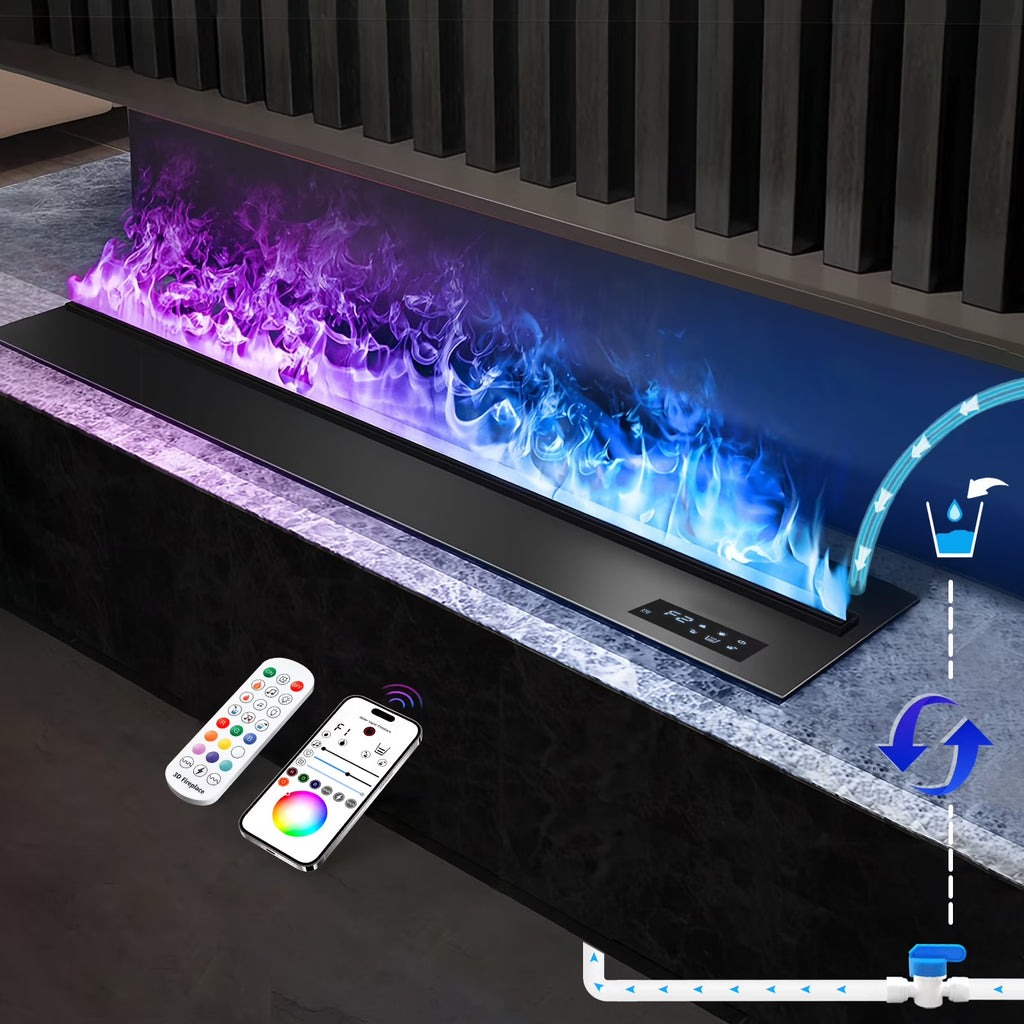 31.5-inch Water Vapor Fireplac with Dual-mode Water Supply System,Vapor Fireplace with 3D Realistic Flame,Electric Fireplace with Remote/Touch Control for Timer,Dimmable