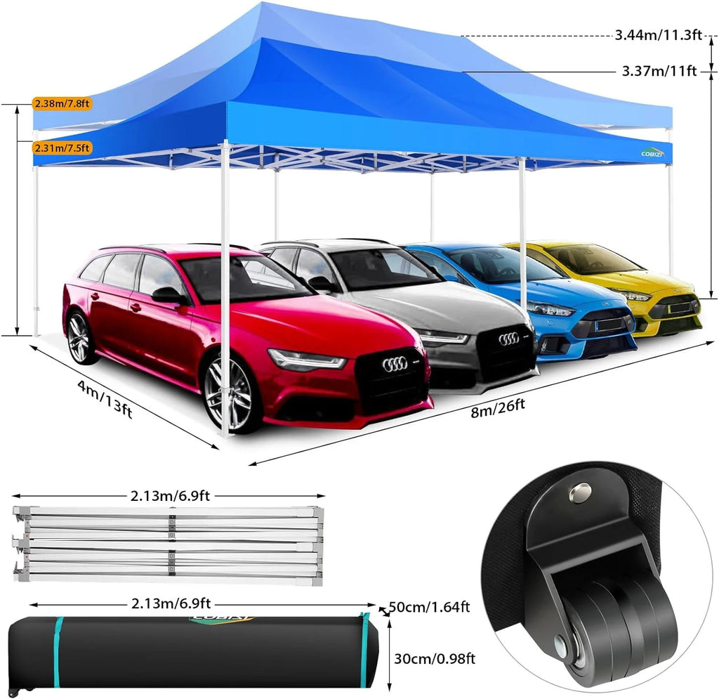 COBIZI 10x20 Heavy Duty Pop up Canopy Tent with 6 sidewalls Easy Up Commercial Outdoor Canopy Wedding Party Tent for Beach All Season Wind & Waterproof Gazebo with Roller Bag,Black(Frame Thickened)