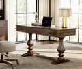 WAMPAT Farmhouse Office Desk with Charging Station - Vintage Rustic Executive Writing Table, Includes 3 Storage Drawers, Sturdy Solid Wood Legs and Ergonomic Rounded Edge for Study,Dark Brown