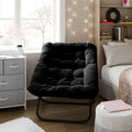 Emma + Oliver Oversized Faux Fur Folding Saucer Chair for Dorm, Bedroom, Black Faux Fur/Black Frame
