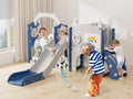 KORIMEFA 13-in-1 Toddler Slide, Kids Swing and Slide for Toddlers Age 1-4, Outdoor Indoor Playground Playset for Toddlers with Basketball Hoop and Ball Playset Telescope, Blue