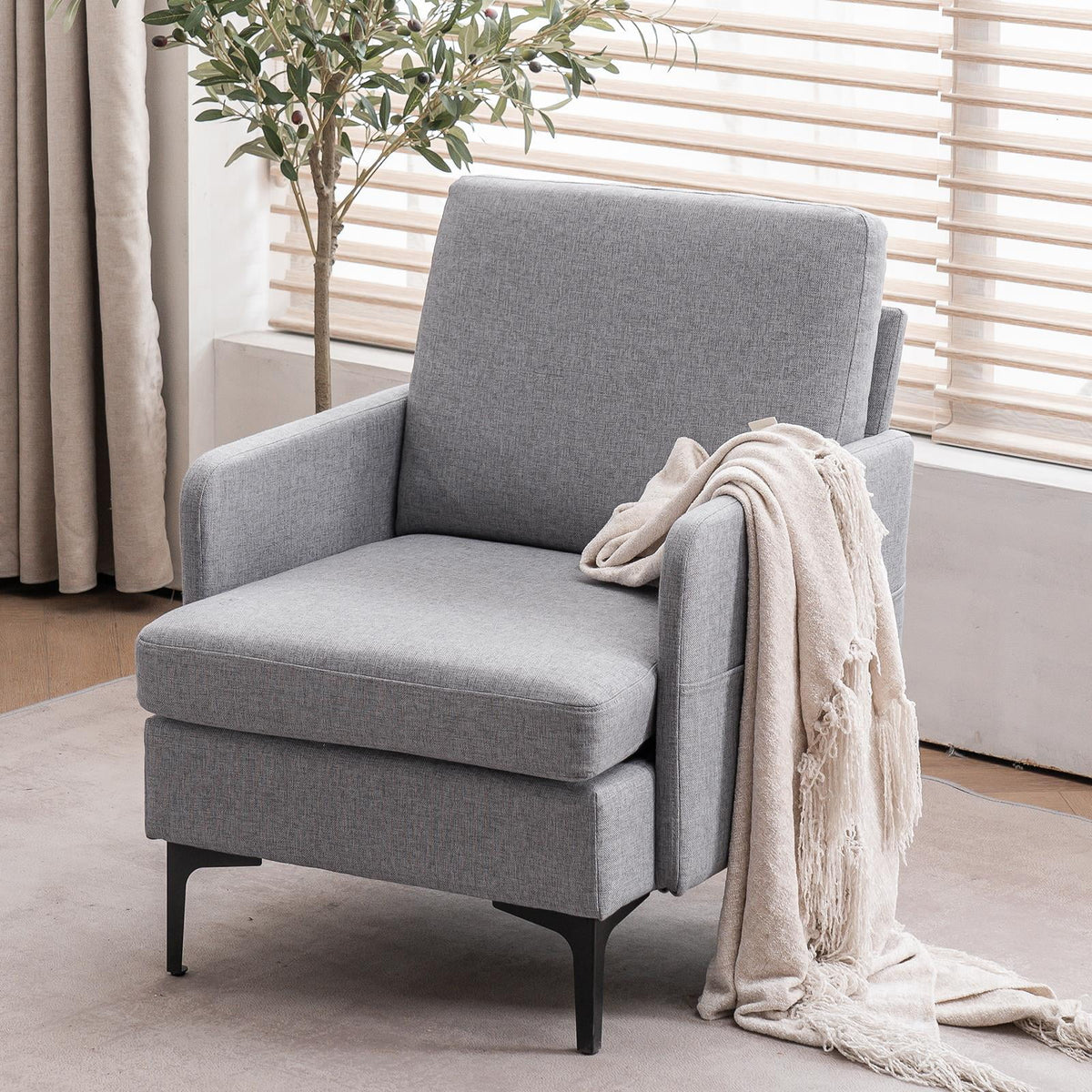 Ktaxon Fabric Accent Chair, Reading Armchair with Removable Cushion, Single Sofa with Extra Seat Depth for Living Room Bedroom Black