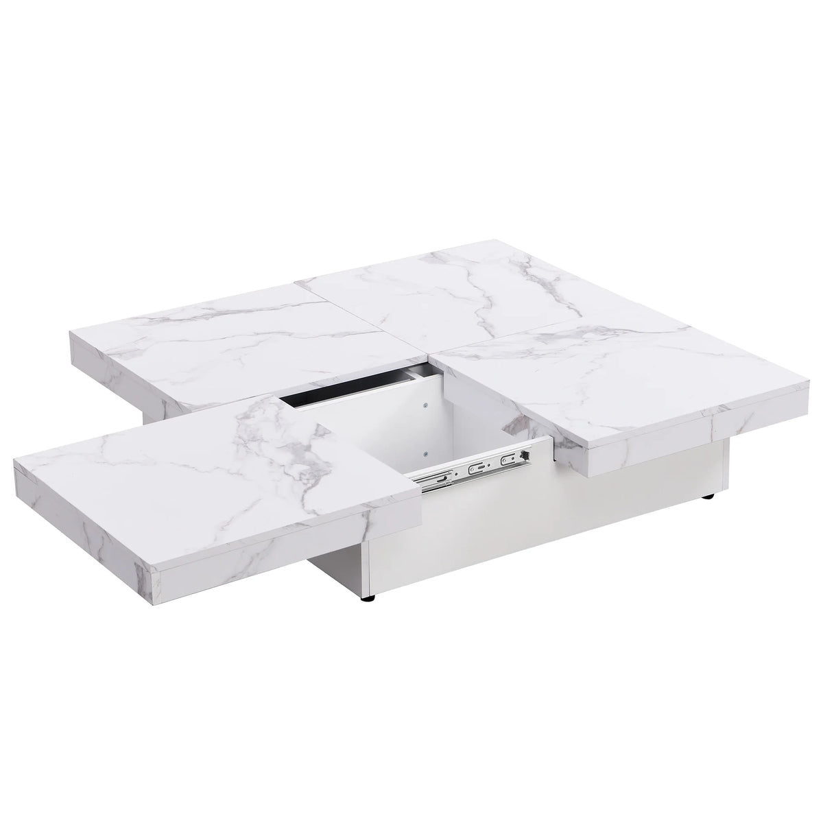 PORKISS Square Coffee Table, Modern Coffee Table with Sliding Top and Storage Space, Cocktail Table with Storage and Grain Veneer Finish, Freestanding Storage Coffee Table for Living Room, Walnut