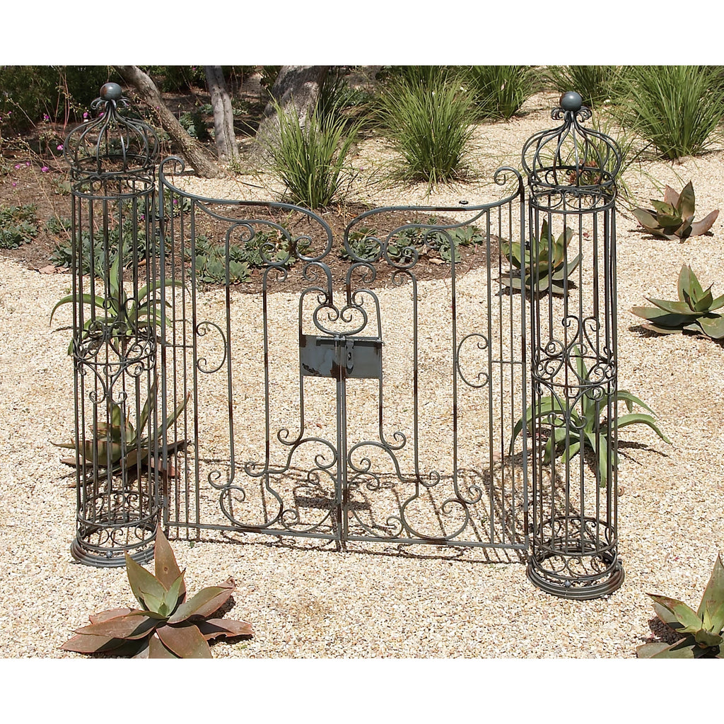 DecMode Traditional Metal Arch with Botanical Design Garden Arbors with Latch Lock Closure, 78"W x 94"H