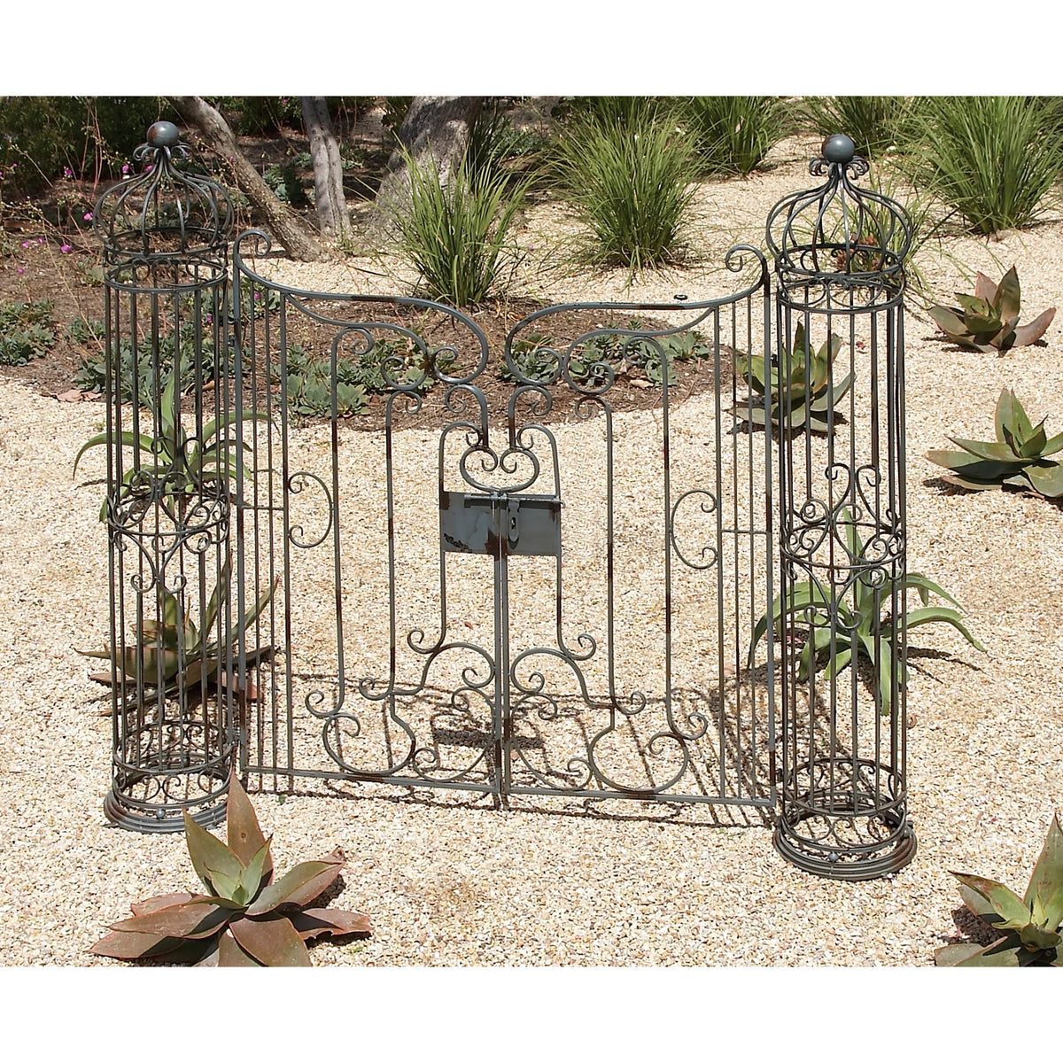 DecMode Traditional Metal Arch with Botanical Design Garden Arbors with Latch Lock Closure, 78"W x 94"H