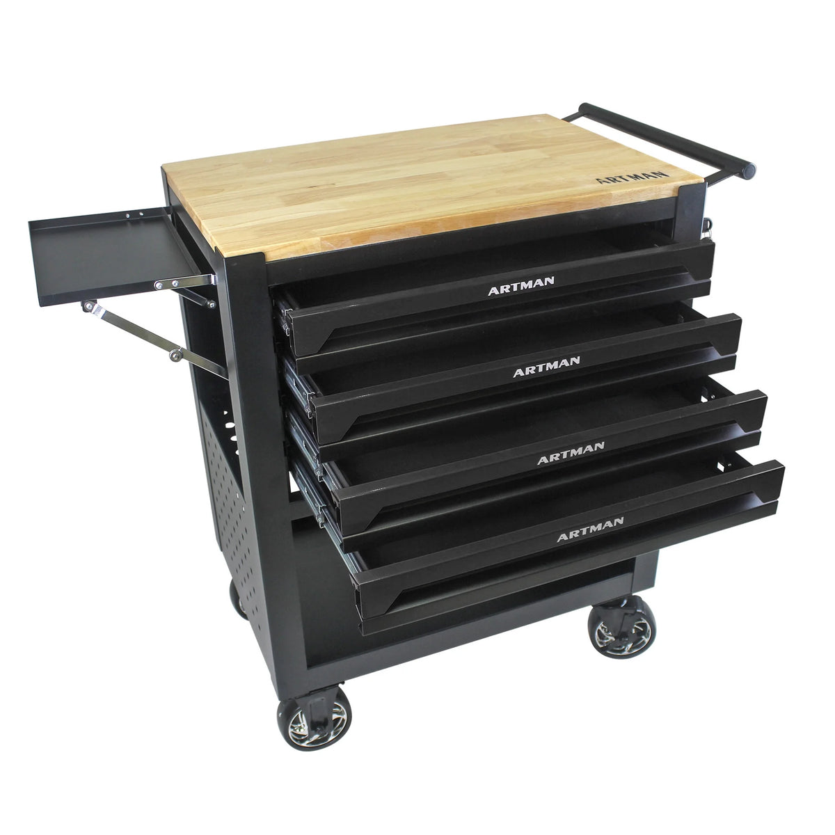 ARTMAN 4-Drawer Tool Cart with Wheels and Drawers ,Wood Top Tool Box Cart for Workshop Warehouse Garage