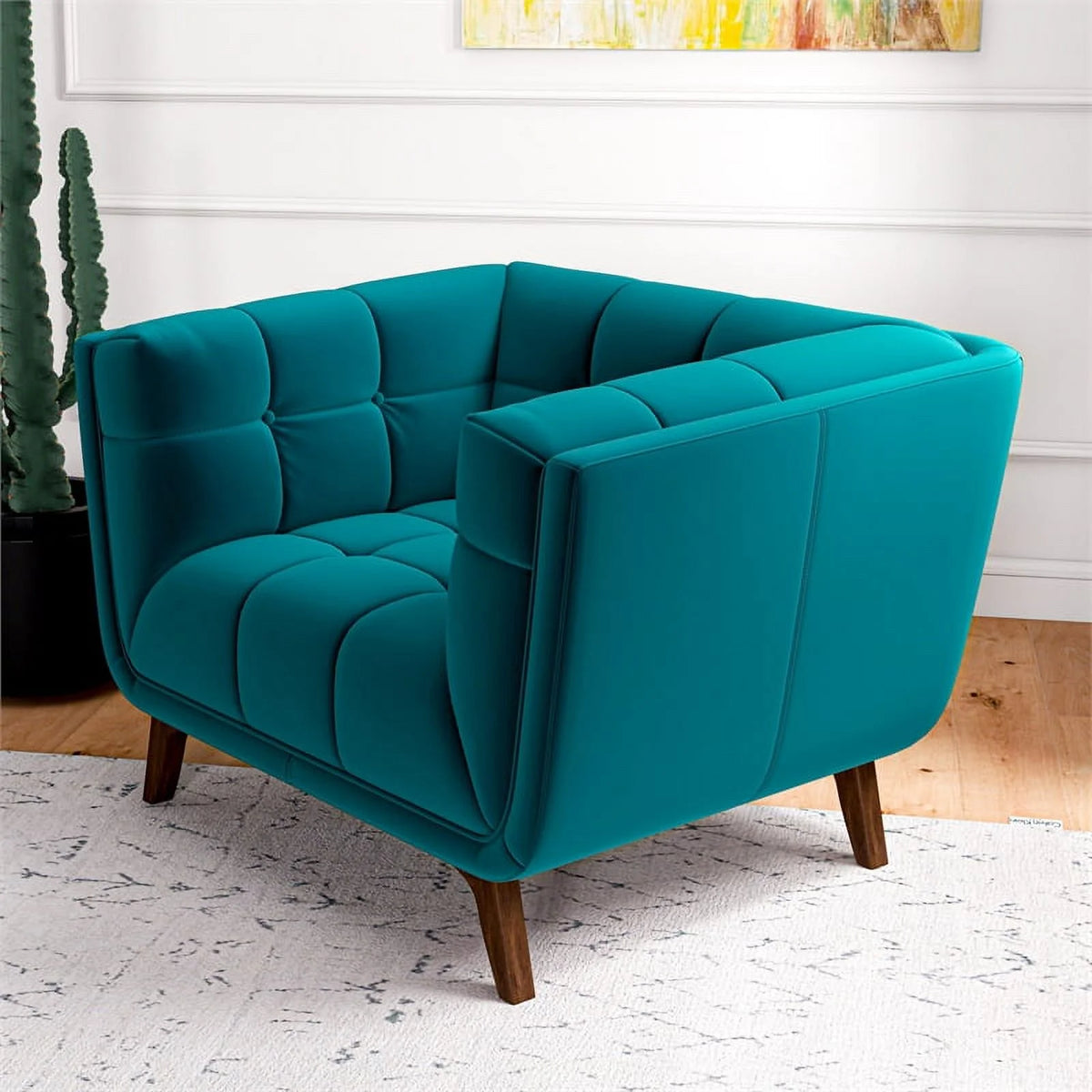 Allen Mid-Century Modern Velvet Upholstered Armchair in Blue