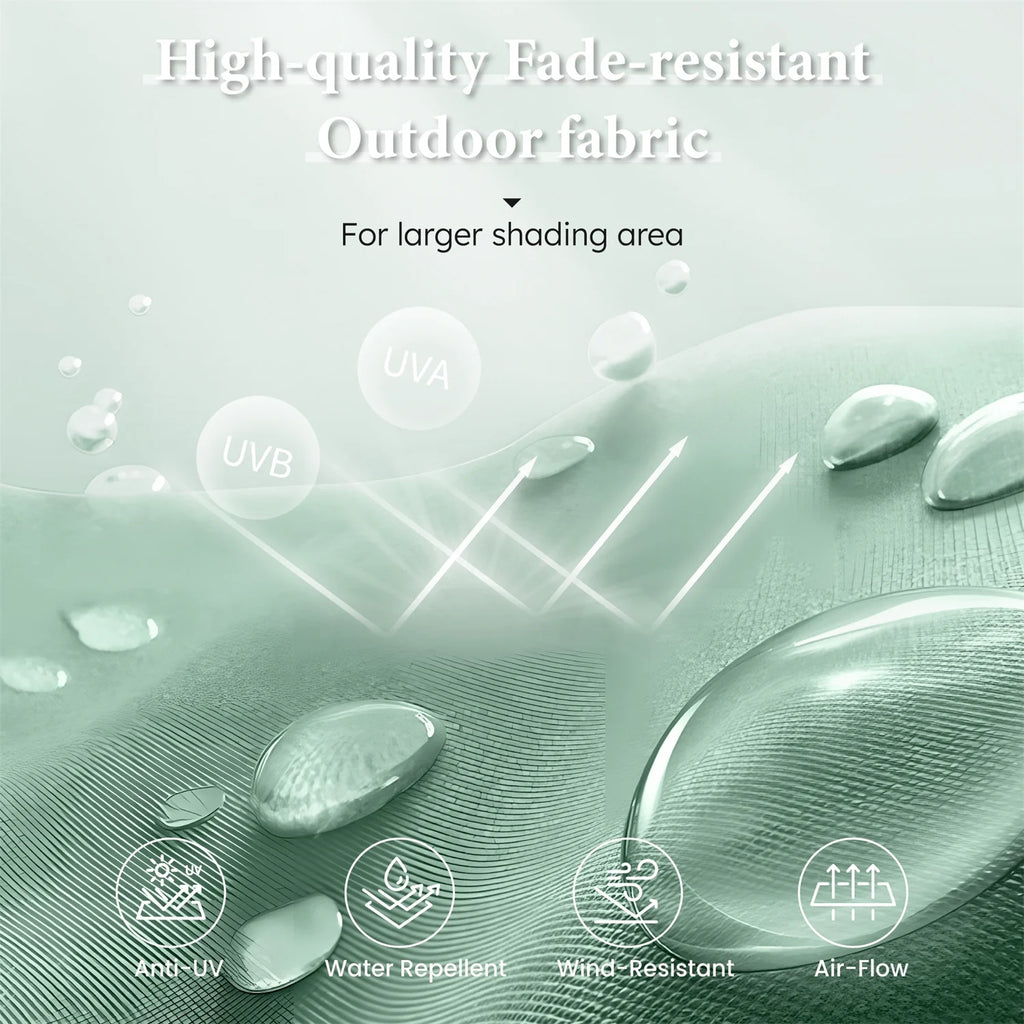 Summit Living 15 FT Double-Sided Solar Patio Umbrella with Base Large Outdoor Umbrella with LED Solar Lights - Haze Blue