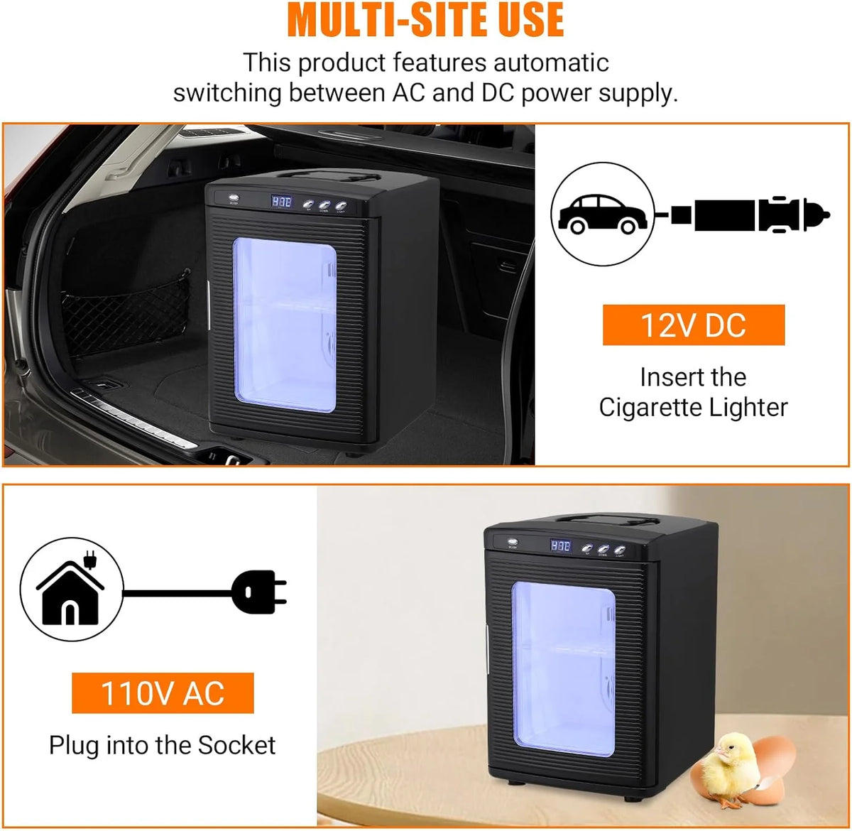 Garvee 25L Reptile Incubator for Hatching Eggs - Portable Scientific Laboratory Incubator, Temperature Controlled 10C-60C for Small Reptiles, Cooling and Heating Digital Incubator, 12V/110V Black