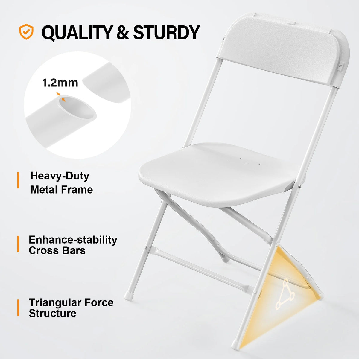 JOYMOR 10 Pack White Plastic Folding Chair, Indoor Outdoor Stackable Seat