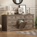63" Wide Farmhouse 7-Drawer Dresser with 2 Laundry Hamper for Bedroom,Chest of Drawers, Gray Finish, Vintage Black Handles, Living Room Storage Cabinet,Gray