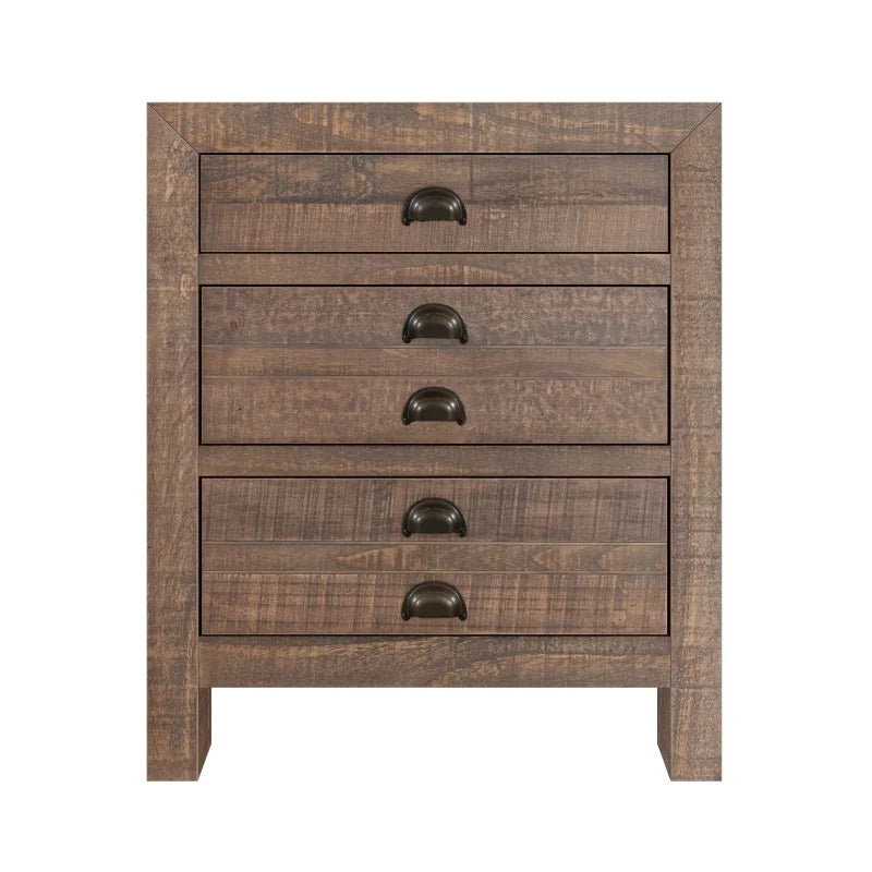Rustic Farmhouse Style Three-Drawer Solid Pine Wood Nightstand  Set of 2,with Cup Pulls and Integrated Charge Station