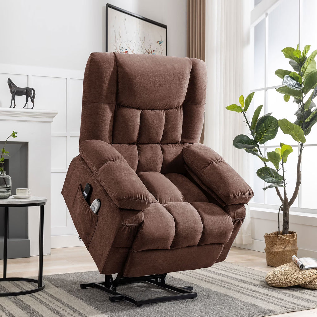 JONPONY Power Lift Recliner Chair Recliners for Elderly with Heat and Massage Recliner Chair for Living Room with Infinite Position and Side Pocket,USB Charge Port,Brown