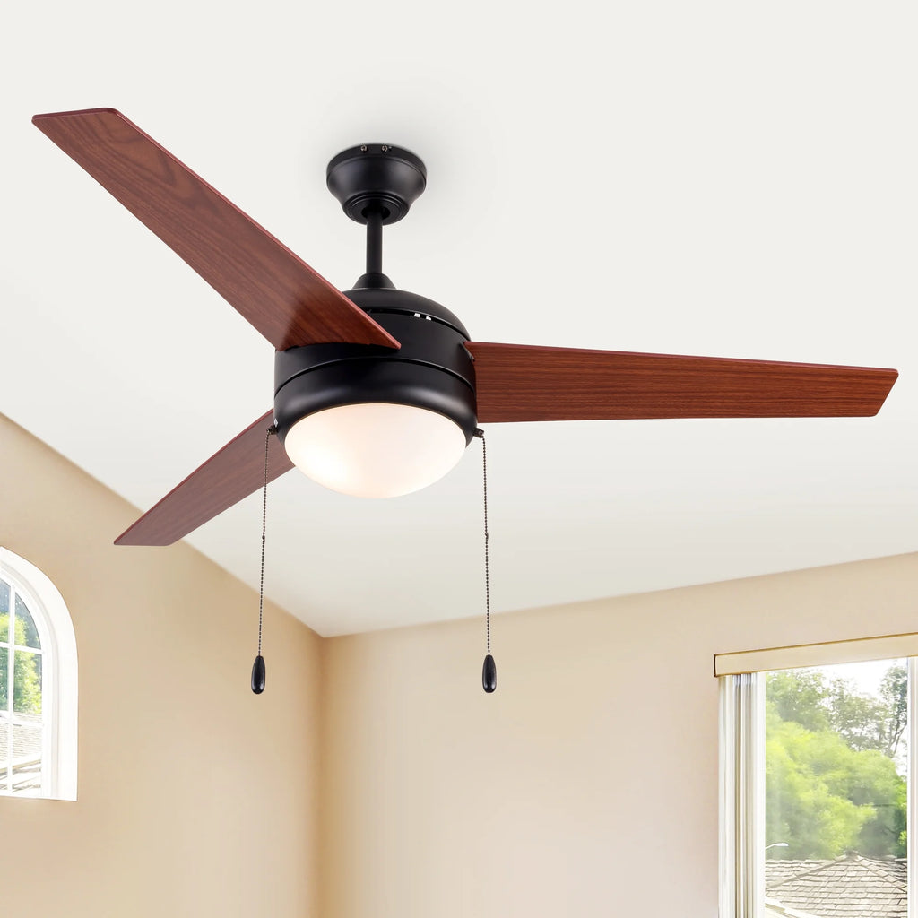 Simpol 52" Prominent Indoor Ceiling Fan with LED Light, Pull Chain and Remote Control, Reversible AC Motor, Walnut/Silver Reversible Blades and Satin Nickel Finish