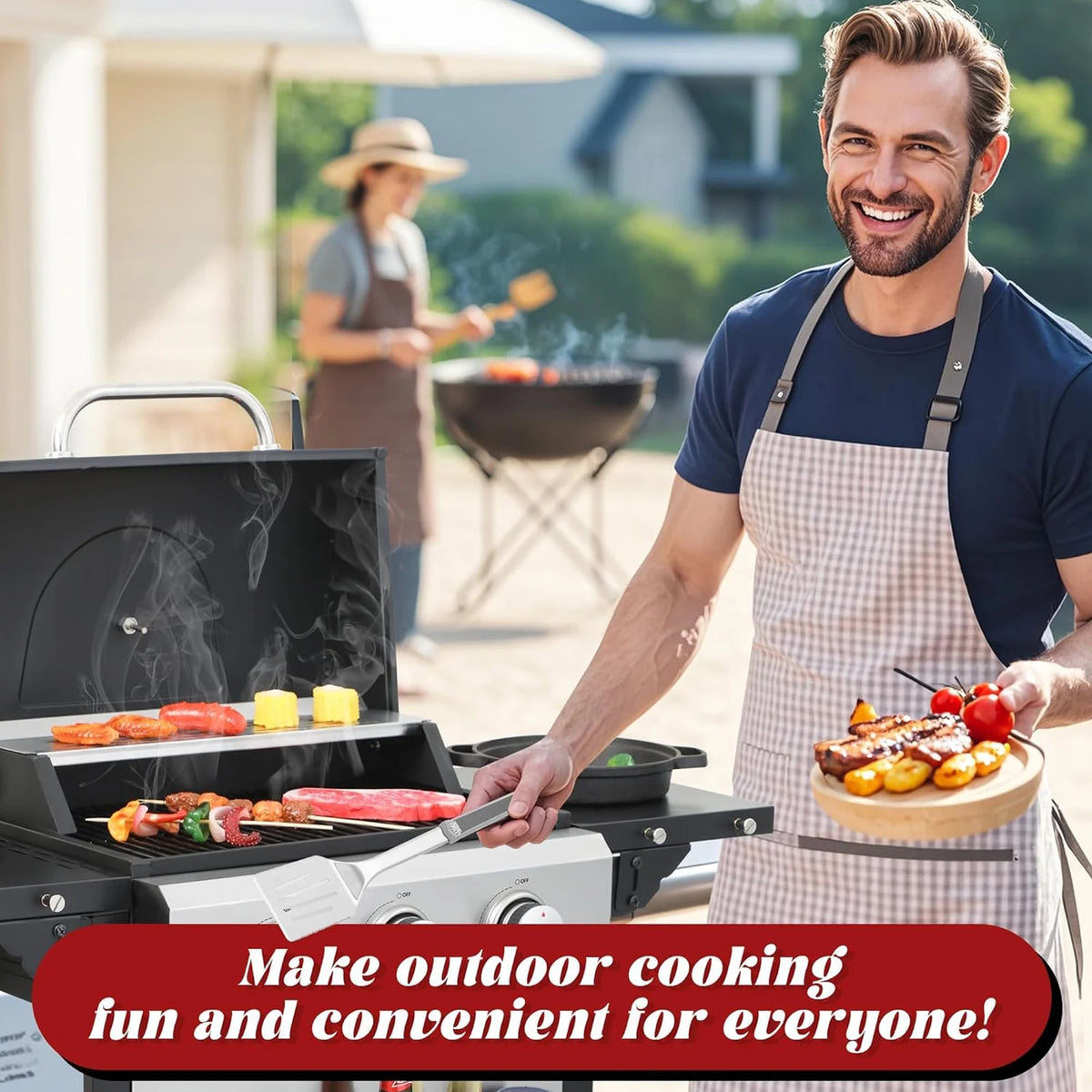 4-Burner Propane Gas BBQ Grill with Side Burner, Stainless Steel Gas Grill with Rain Cover, 40,500 BTU High-Output, Built-in Thermometer for Outdoor, Backyard, Patio BBQ Cooking