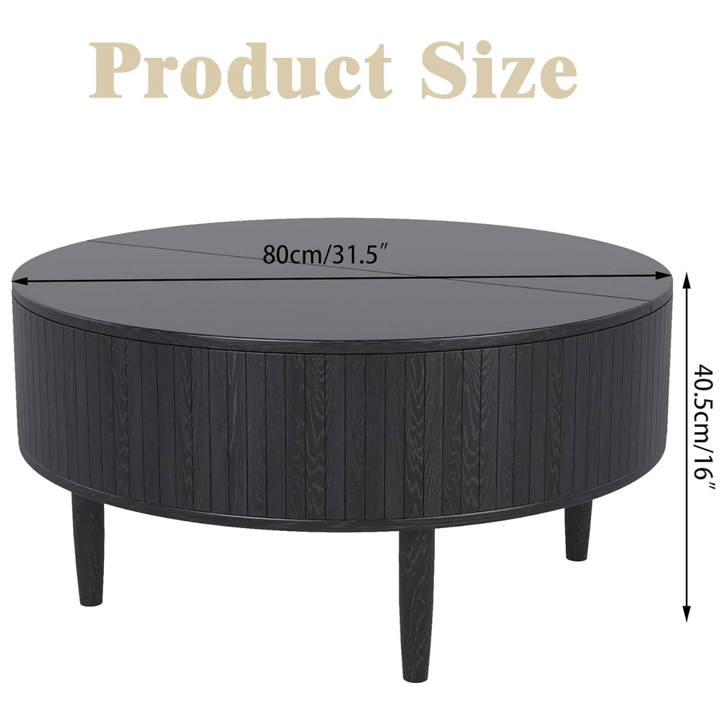 Oubayajia Round Coffee Table, Small Fluted Lift Top Center Table for Home Living Room Office, Walnut