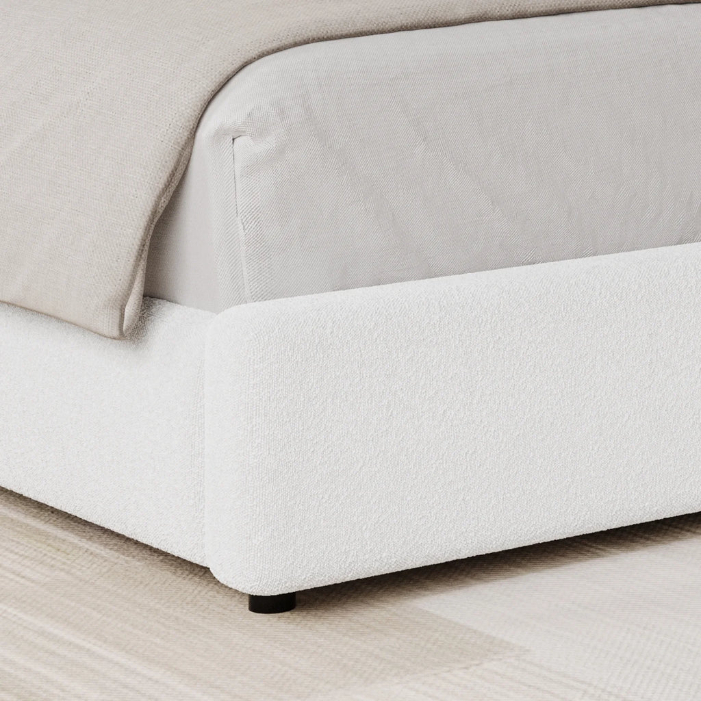 4 EVER WINNER Queen Bed Frame with Headboard, Boucle Upholstered Platform Bed Frame wiith Rounded Corner, Soft Cloud Bed Frame, No Box Spring Needed, White