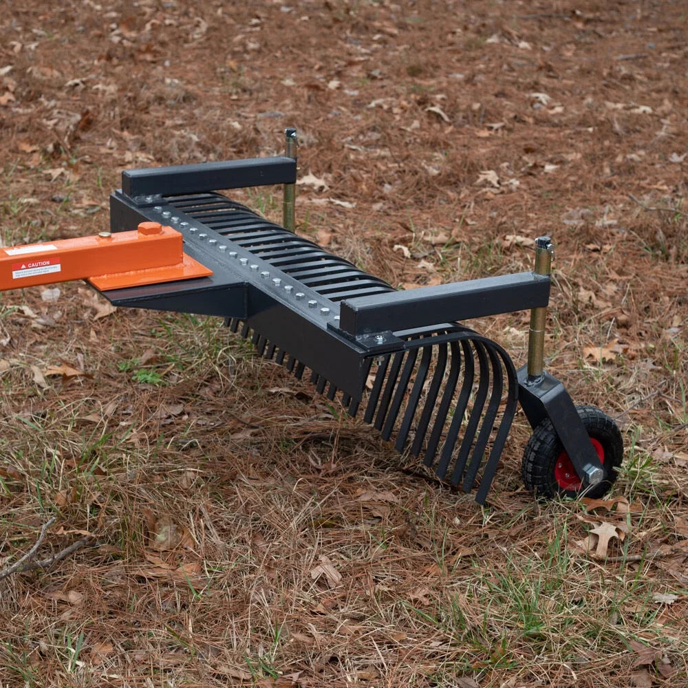 Titan Attachments 3 Point 5 FT Landscape Rake with Bolt-On Wheels for Compact Tractors, Fits Category 1 Hookup, Tow-Behind Garden Tool, Landscaper, and Grass Comb