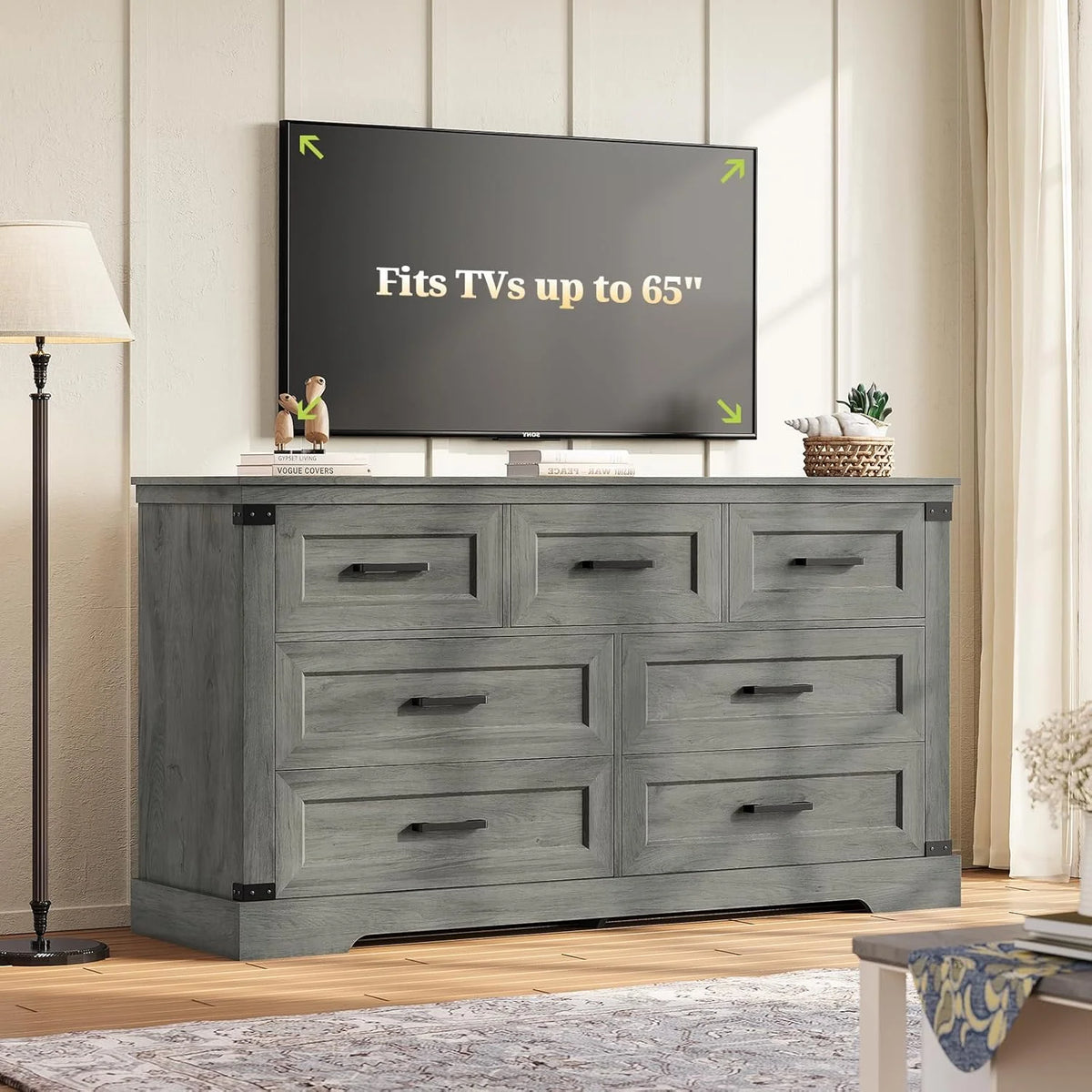 Aunfebrco Black Dresser for Bedroom Farmhouse 7 Drawers Dresser & Chest of Drawers with Thick Styling, Large Clothing Storage Organizer for Living Room