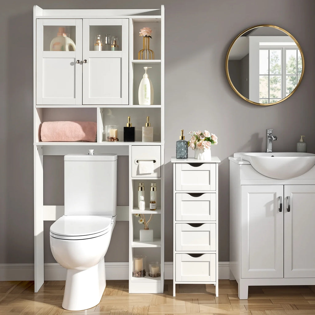 Ktaxon Over the Toilet Bathroom Storage Cabinet with 2 Doors & 3 Storage Shelves Space Saver, White