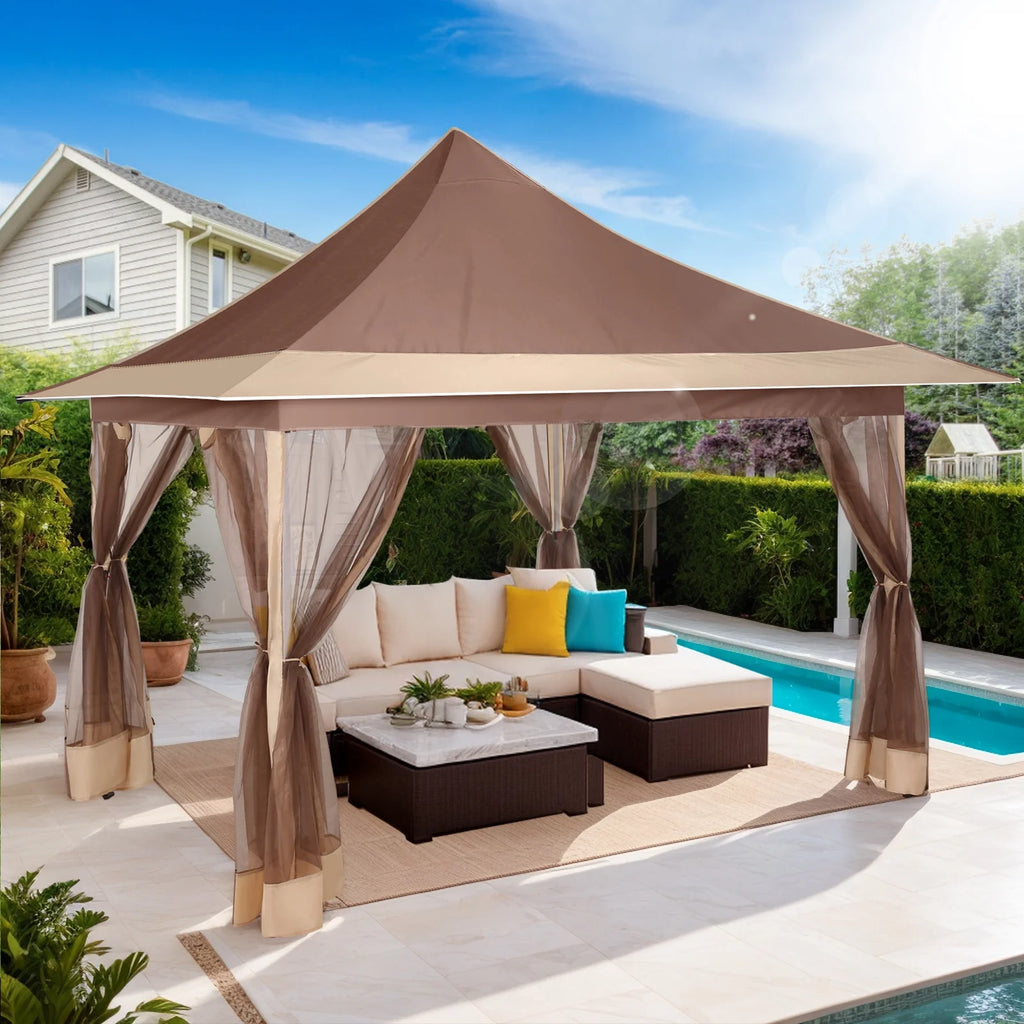 HOTEEL 12x12 Outdoor Pop-up Gazebo Canopy with Mosquito Netting 2-Tiered Vented Top 3 Adjustable Height for Backyard, Garden, Lawn,Light Grey