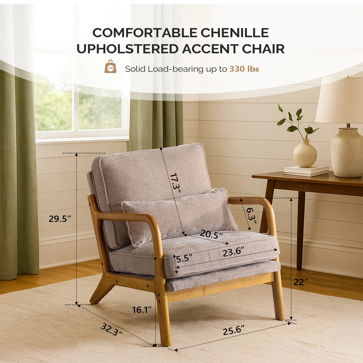 Ktaxon Accent Chair Corduroy Upholstered Armchair, Reading Club Chair with Pillow and Solid Wood Frame for Living Room Bedroom Furniture Off White