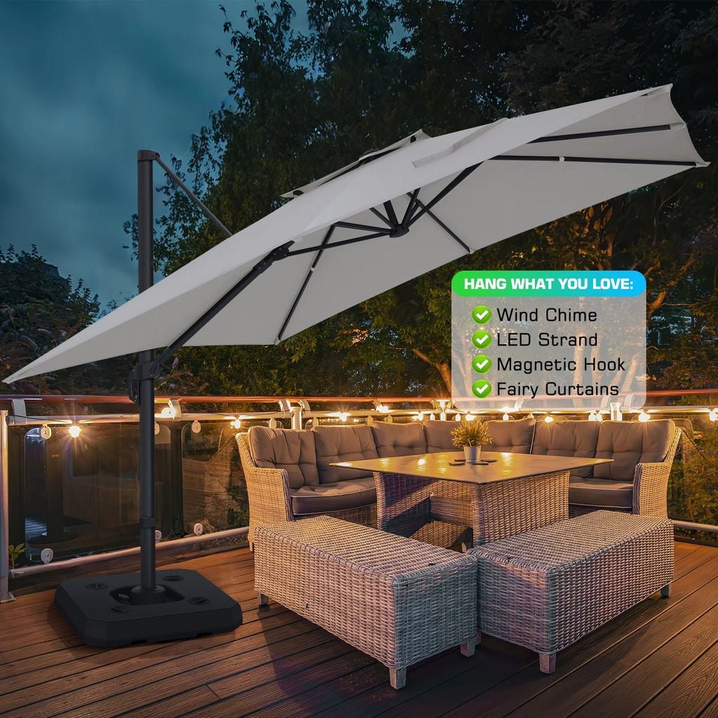 HOTEEL 10 Ft Patio Umbrella Outdoor Cantilever Square Umbrella Aluminum Offset Umbrella with Base, 360° Rotation，Gray