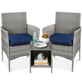 Best Choice Products 3-Piece Outdoor Wicker Conversation Patio Bistro Set, w/ 2 Chairs, Table - Gray/Navy