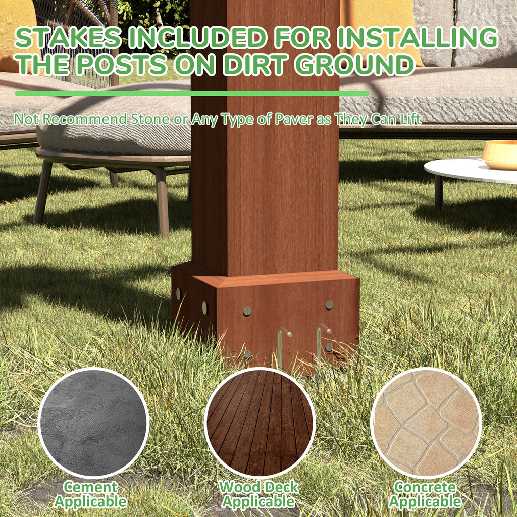VEIKOUS 12'x10' Cedar Wood Pergola w/ Flat Roof and Ground Stakes for Outdoor Patio, Garden, Deck