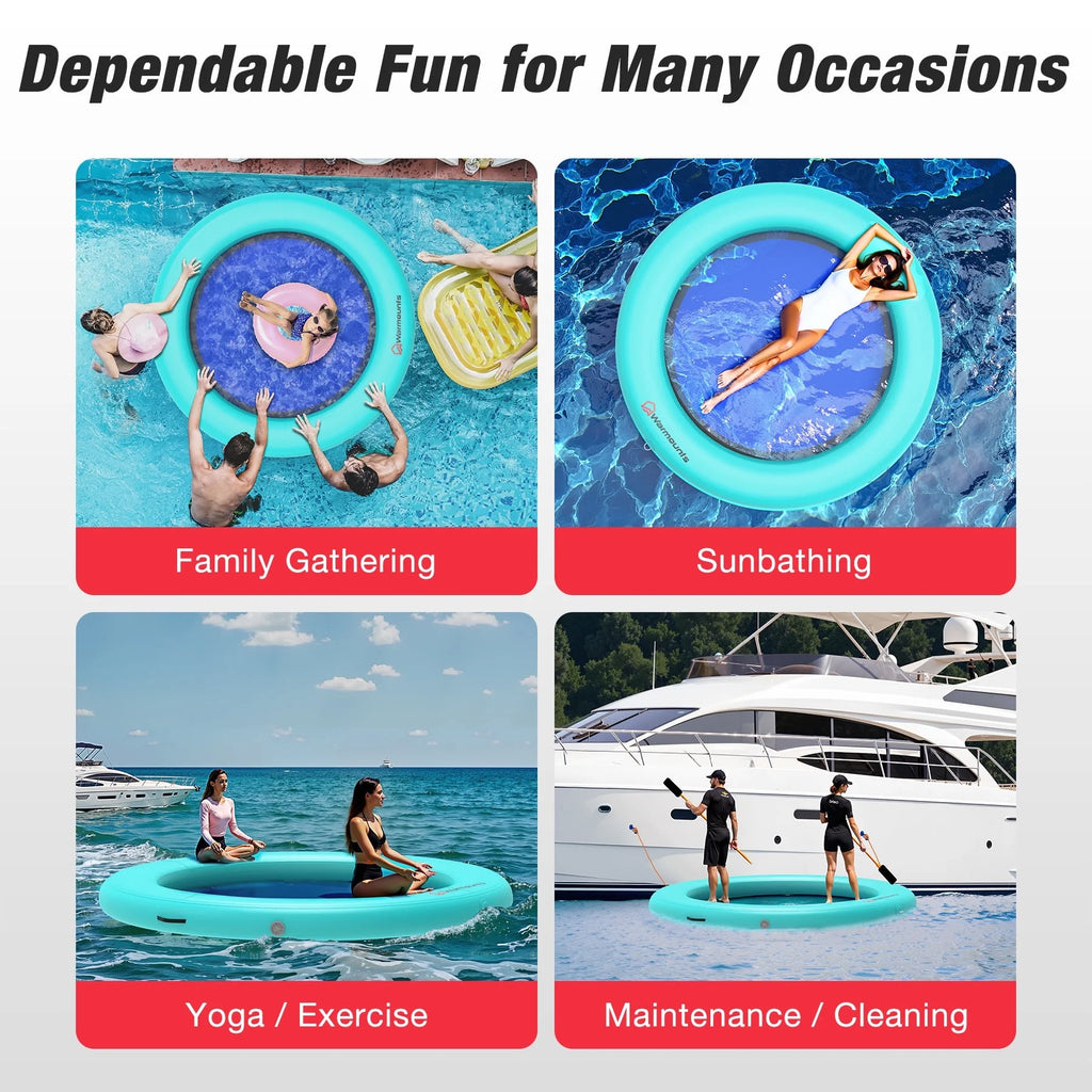 WARMOUNTS Inflatable Floating Dock, 8*6ft Air Inflatable Dock Platform, Non-Slip Water Island Float Raft with Rope Ladder for Ocean Lake River Boat