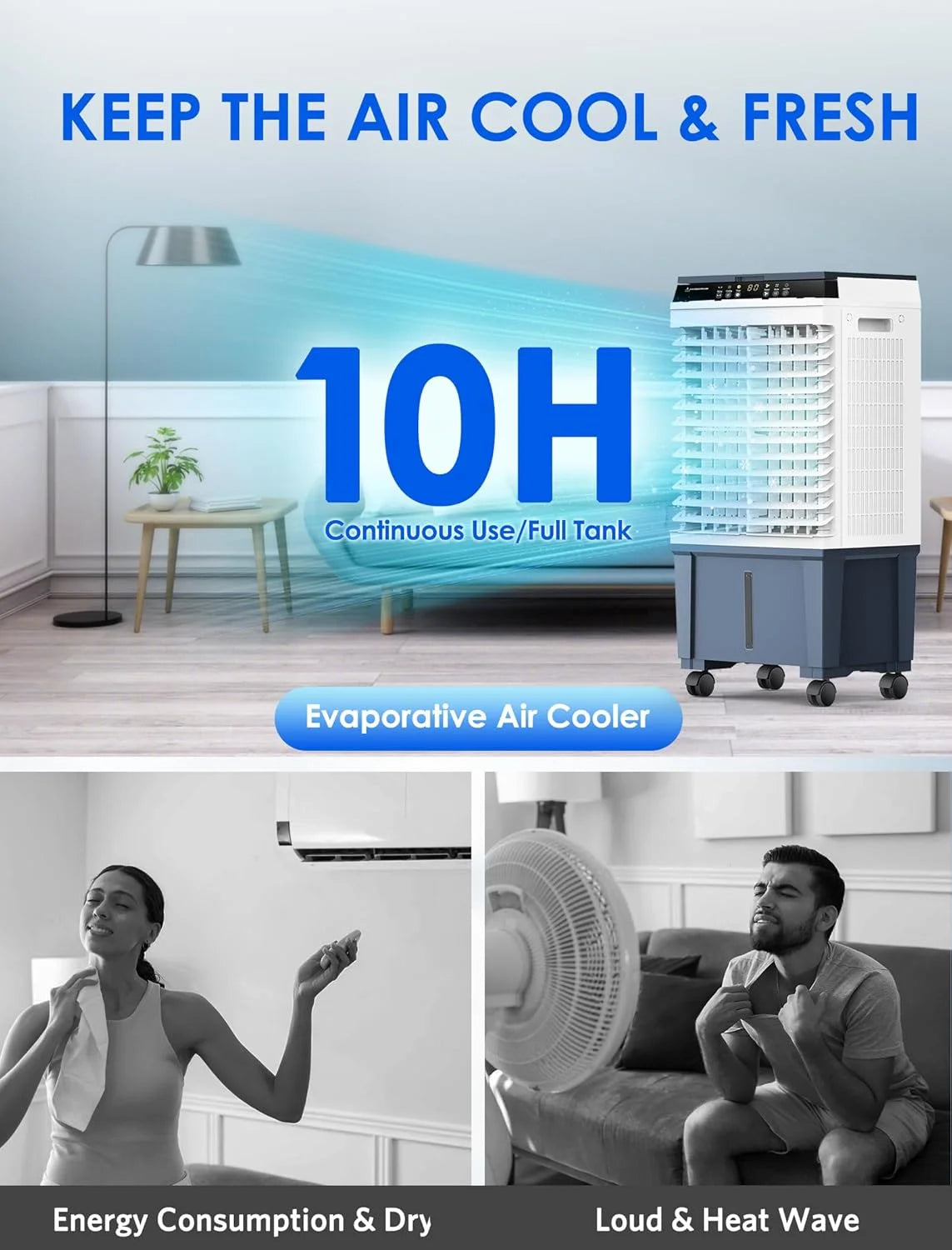 Air Choice Evaporative Air Cooler, 1800CFM Swamp Cooler with 12H Timer, Remote Control, 110 Oscillation & 5.3 Gal Water Tank, 4 Ice Packs, 3 Speeds, 3-in-1 Evaporative Cooler for Outdoor Indoor Use