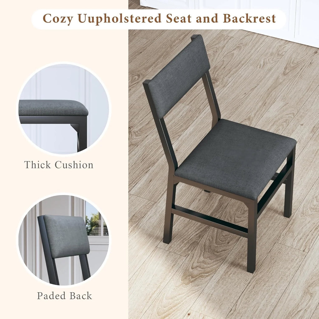 Fairy Dining Table Set for 4, Extendable Kitchen Table Cushion Chairs Set of 4, Rectangle Dining Table with Metal Frame & MDF Board, Folding for Small Apartment Saving Space, Black