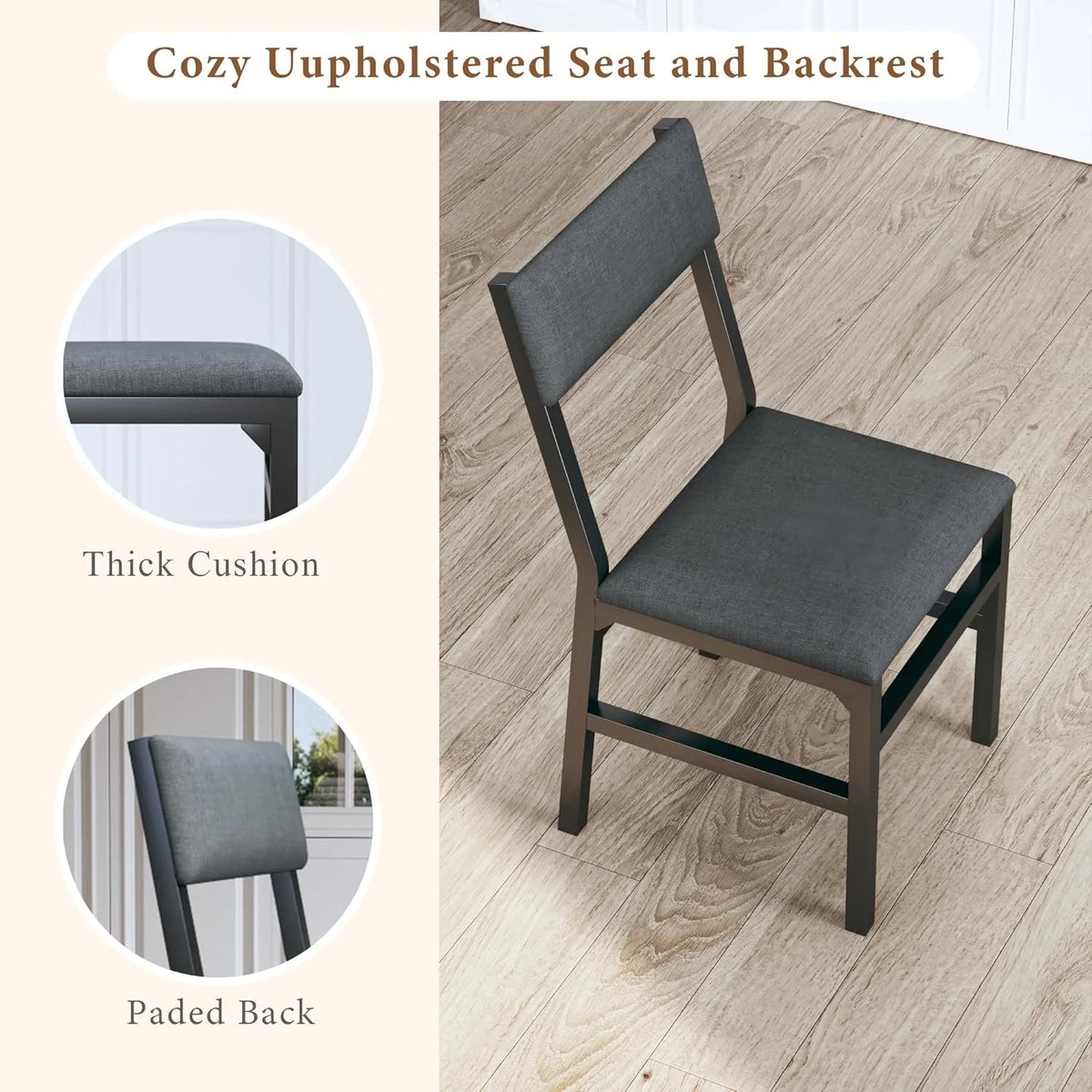 Fairy Dining Table Set for 4, Extendable Kitchen Table Cushion Chairs Set of 4, Rectangle Dining Table with Metal Frame & MDF Board, Folding for Small Apartment Saving Space, Black