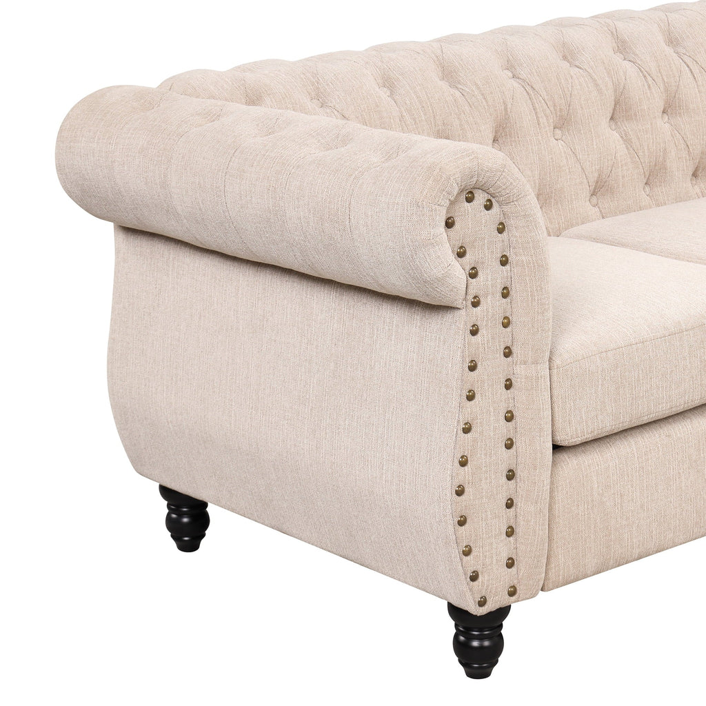 Classic 3 Seater Button Tufted Sofa, Upholstered Couch with Nailhead Rolled Arms Removable Cushions for Living Room Office Bedroom