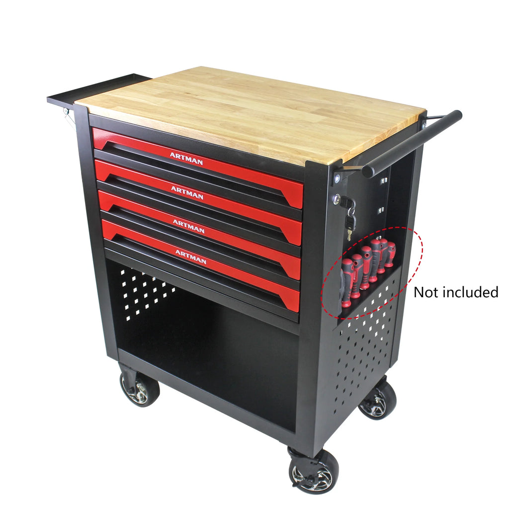 ARTMAN 4-Drawer Tool Cart with Wheels and Drawers ,Wood Top Tool Box Cart for Workshop Warehouse Garage