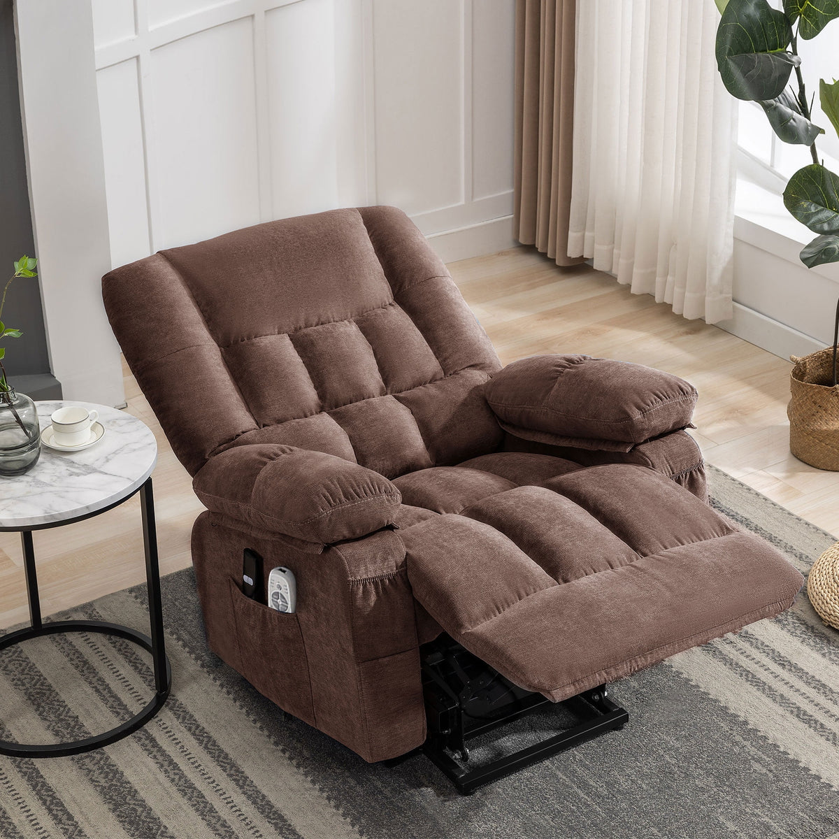 JONPONY Power Lift Recliner Chair Recliners for Elderly with Heat and Massage Recliner Chair for Living Room with Infinite Position and Side Pocket,USB Charge Port,Brown