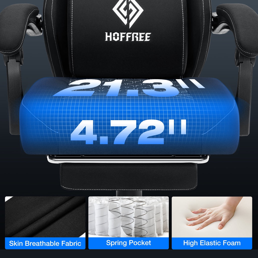 Hoffree Gaming Chair with Massage Fabric Office Chair with footrest for Adults, Ergonomic Gamer Chair with Headrest and Lumbar Support for Office Gaming, 440 LBS