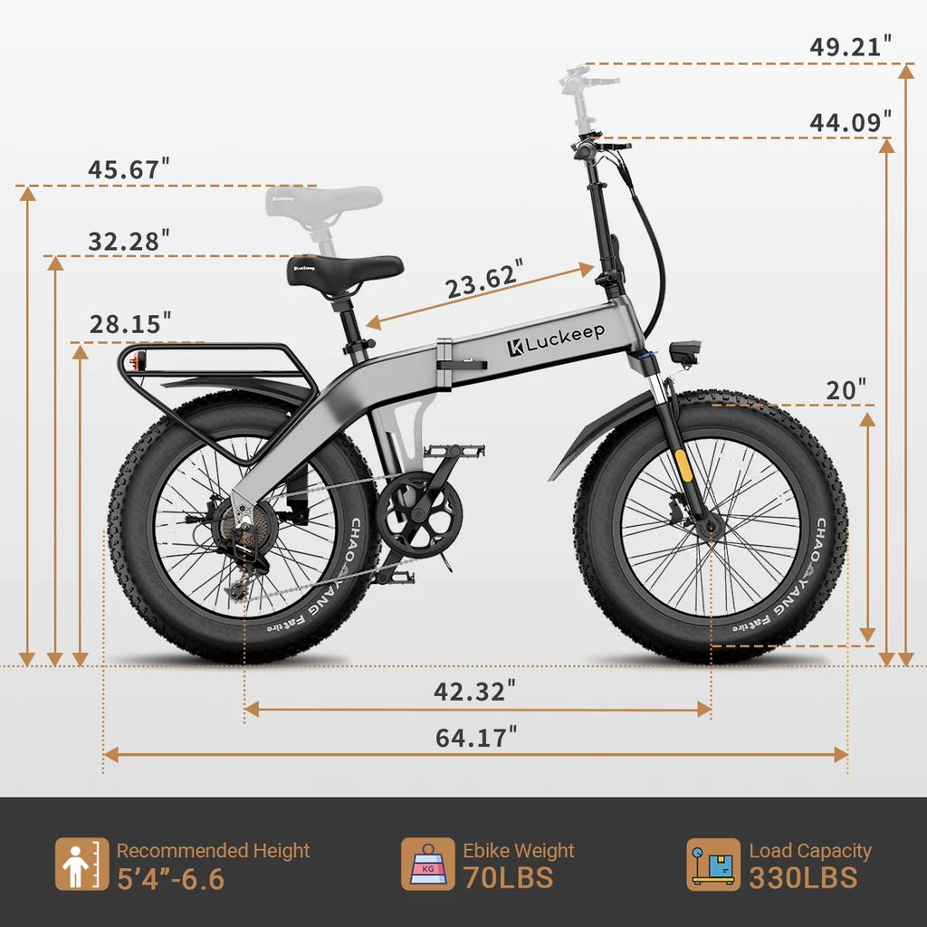 Luckeep X1 Lite Foldable Electric Bike for Adults 1500W Peak Motor,720WH Removable Battery,28MPH 60 Miles Long Range,20"*4" Fat Tire All-Terrain E-bike with Front Suspension,Mountain Electric Bicycle