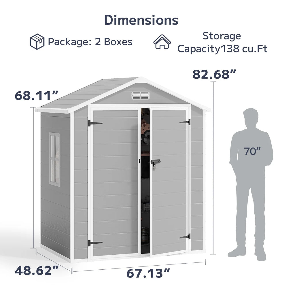 Asofer 6x4 FT Resin Storage Shed, Plastic Outdoor Shed with Floor Side Window, Lockable Door for Backyard, Garden, Patio, Gray