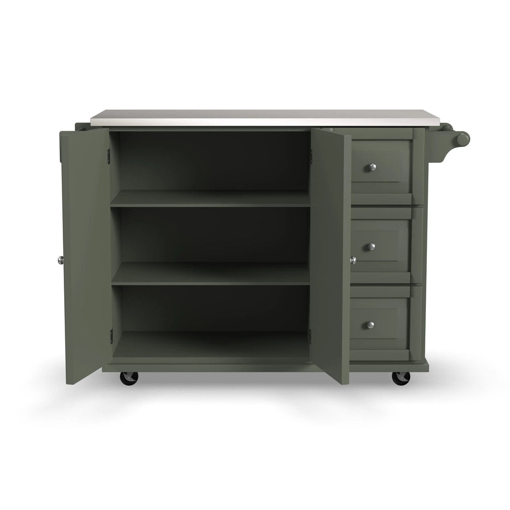 Homestyles Dolly Madison Engineered Wood Kitchen Cart in Sage Green/Nickel