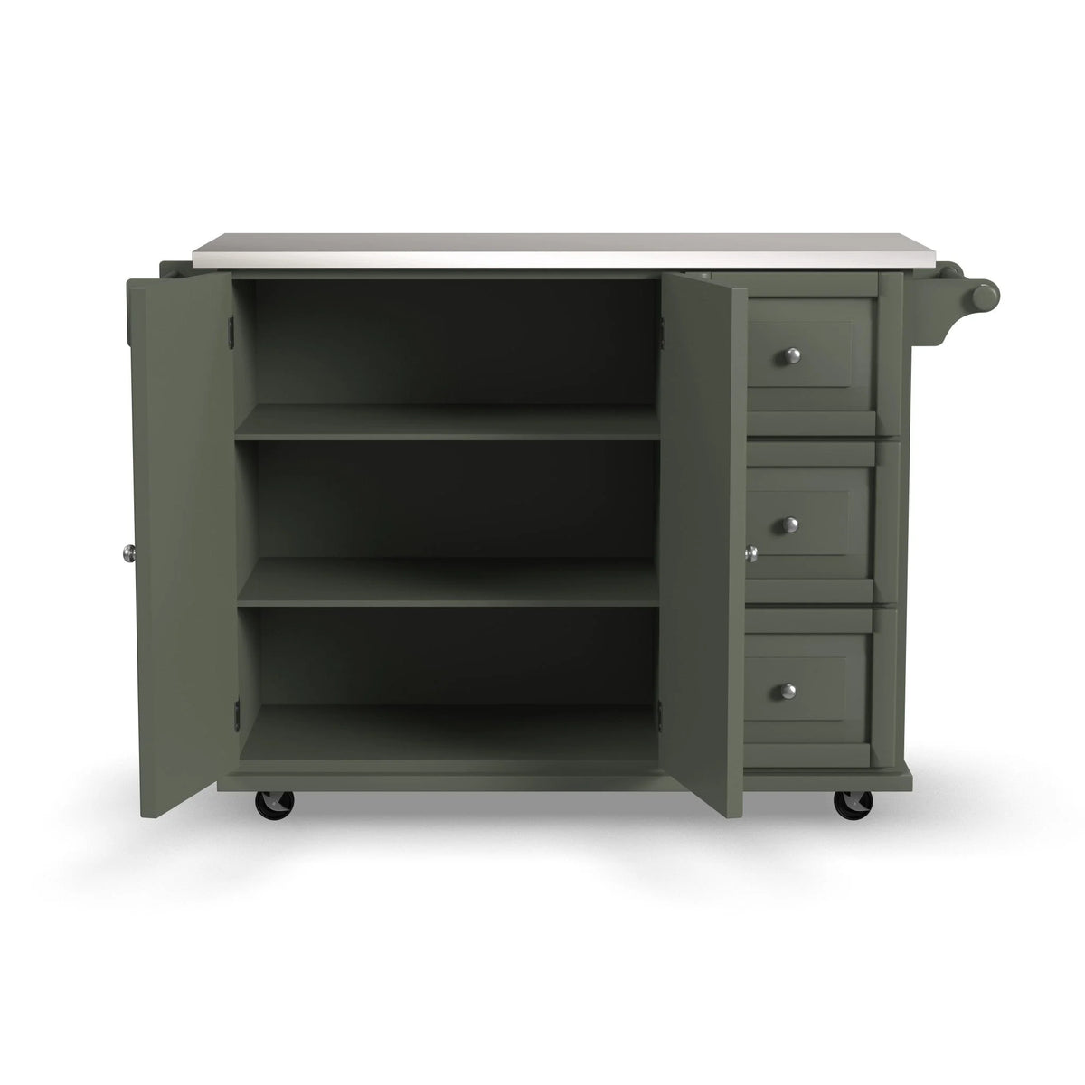 Homestyles Dolly Madison Engineered Wood Kitchen Cart in Sage Green/Nickel